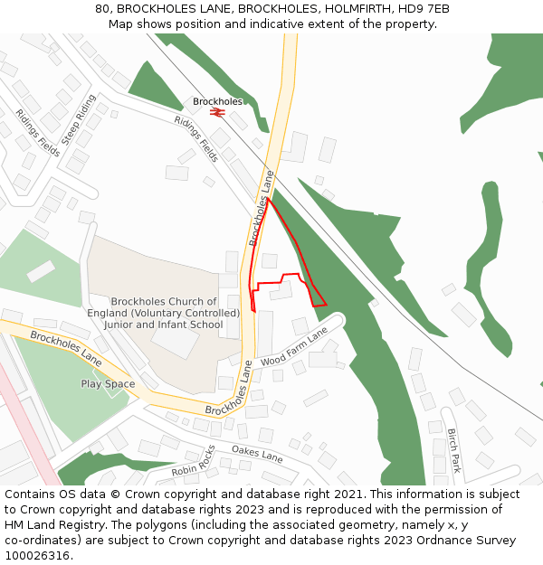 80, BROCKHOLES LANE, BROCKHOLES, HOLMFIRTH, HD9 7EB: Location map and indicative extent of plot