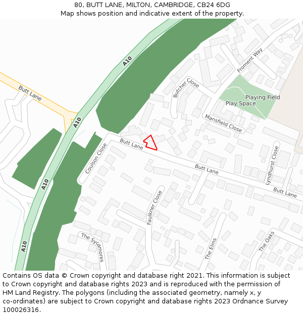 80, BUTT LANE, MILTON, CAMBRIDGE, CB24 6DG: Location map and indicative extent of plot