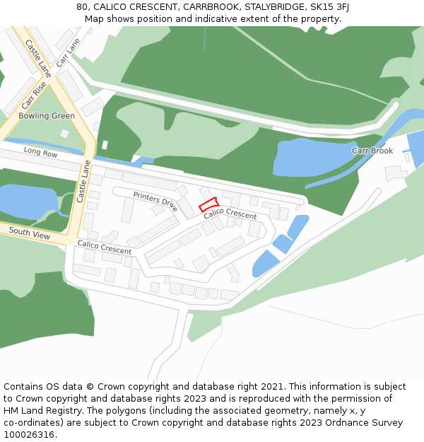 80, CALICO CRESCENT, CARRBROOK, STALYBRIDGE, SK15 3FJ: Location map and indicative extent of plot