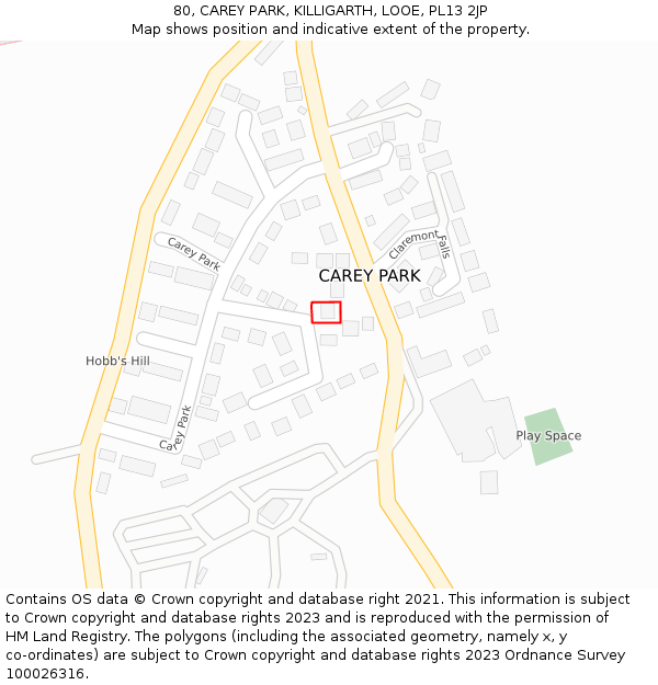 80, CAREY PARK, KILLIGARTH, LOOE, PL13 2JP: Location map and indicative extent of plot