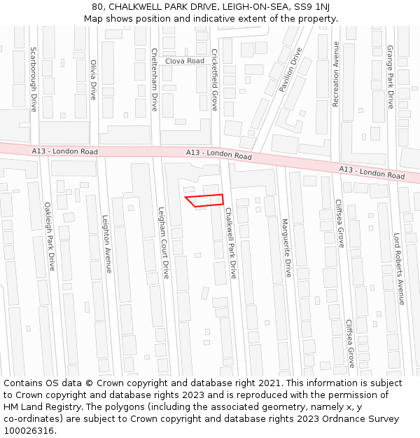80, CHALKWELL PARK DRIVE, LEIGH-ON-SEA, SS9 1NJ: Location map and indicative extent of plot