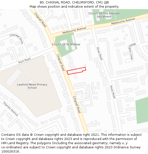 80, CHIGNAL ROAD, CHELMSFORD, CM1 2JB: Location map and indicative extent of plot