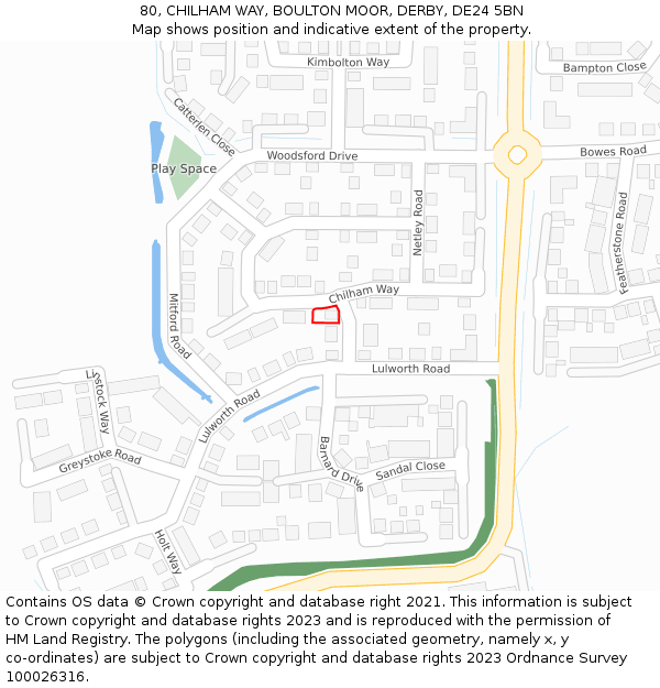 80, CHILHAM WAY, BOULTON MOOR, DERBY, DE24 5BN: Location map and indicative extent of plot