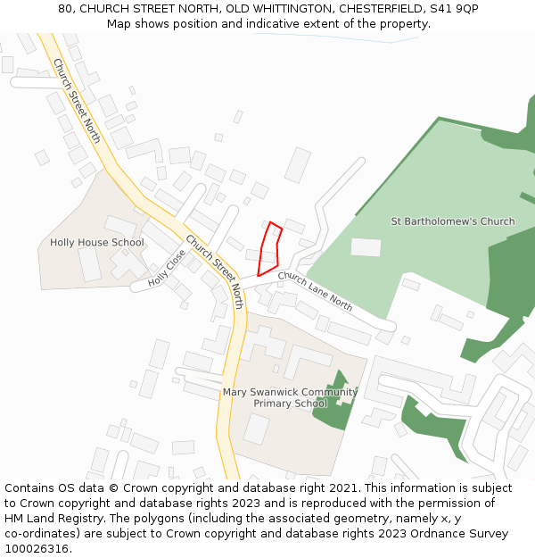 80, CHURCH STREET NORTH, OLD WHITTINGTON, CHESTERFIELD, S41 9QP: Location map and indicative extent of plot