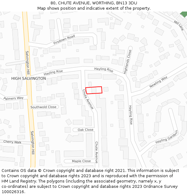 80, CHUTE AVENUE, WORTHING, BN13 3DU: Location map and indicative extent of plot