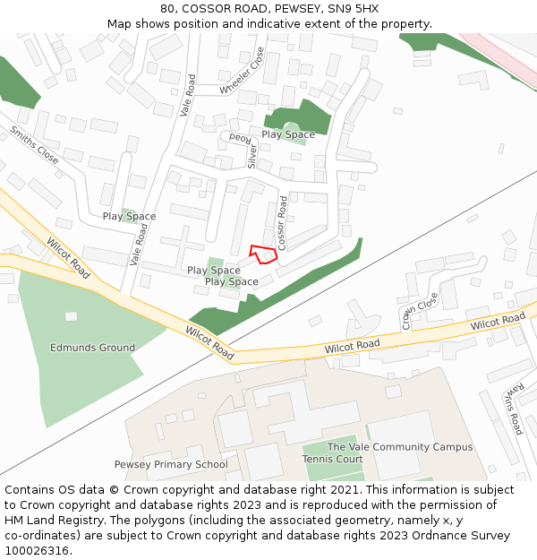 80, COSSOR ROAD, PEWSEY, SN9 5HX: Location map and indicative extent of plot