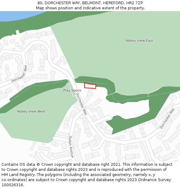 80, DORCHESTER WAY, BELMONT, HEREFORD, HR2 7ZP: Location map and indicative extent of plot