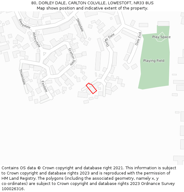 80, DORLEY DALE, CARLTON COLVILLE, LOWESTOFT, NR33 8US: Location map and indicative extent of plot