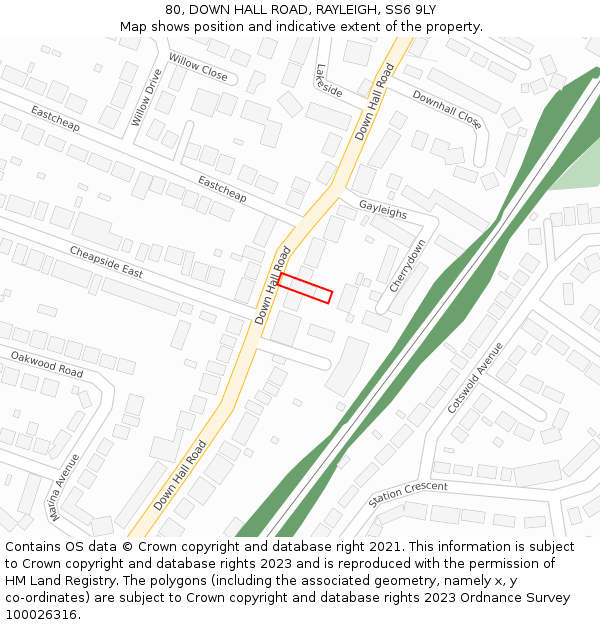 80, DOWN HALL ROAD, RAYLEIGH, SS6 9LY: Location map and indicative extent of plot