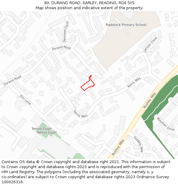 80, DURAND ROAD, EARLEY, READING, RG6 5YS: Location map and indicative extent of plot