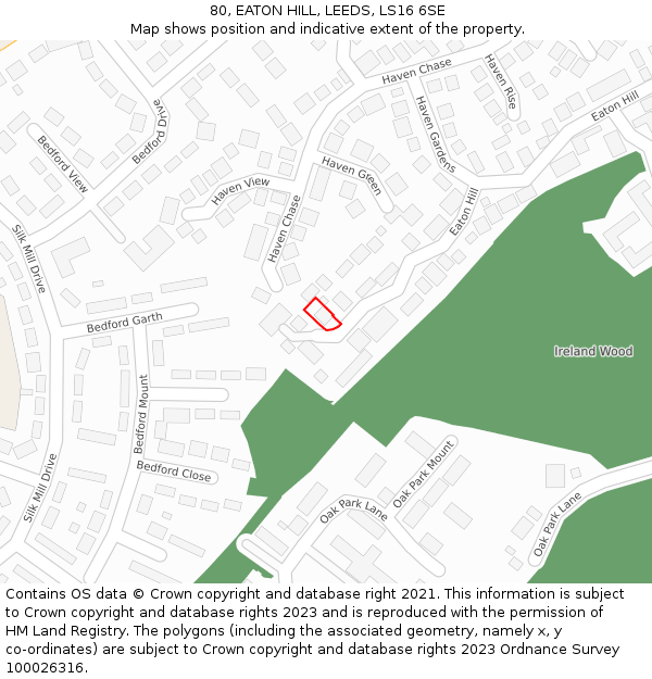80, EATON HILL, LEEDS, LS16 6SE: Location map and indicative extent of plot