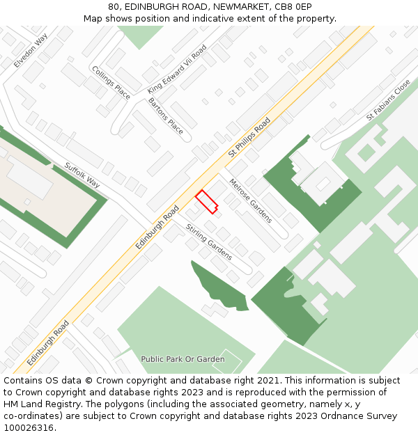 80, EDINBURGH ROAD, NEWMARKET, CB8 0EP: Location map and indicative extent of plot