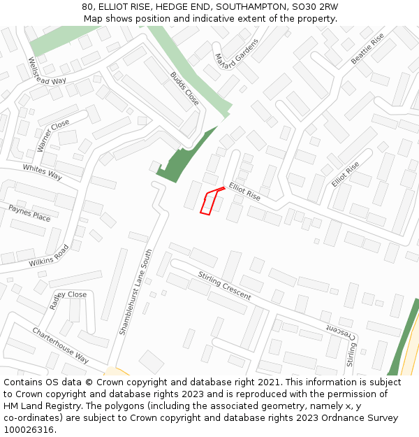 80, ELLIOT RISE, HEDGE END, SOUTHAMPTON, SO30 2RW: Location map and indicative extent of plot