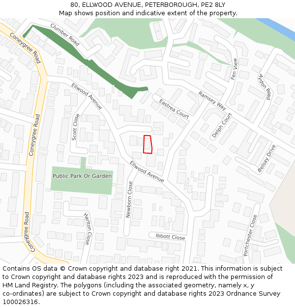80, ELLWOOD AVENUE, PETERBOROUGH, PE2 8LY: Location map and indicative extent of plot