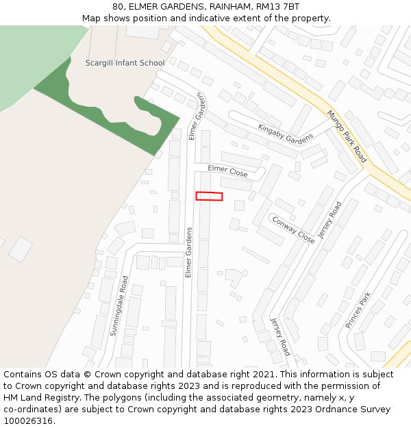 80, ELMER GARDENS, RAINHAM, RM13 7BT: Location map and indicative extent of plot