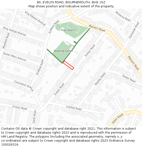 80, EVELYN ROAD, BOURNEMOUTH, BH9 1SZ: Location map and indicative extent of plot