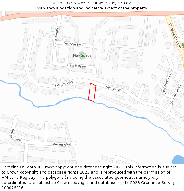 80, FALCONS WAY, SHREWSBURY, SY3 8ZG: Location map and indicative extent of plot