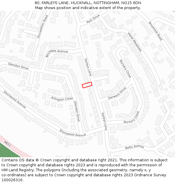 80, FARLEYS LANE, HUCKNALL, NOTTINGHAM, NG15 6DN: Location map and indicative extent of plot