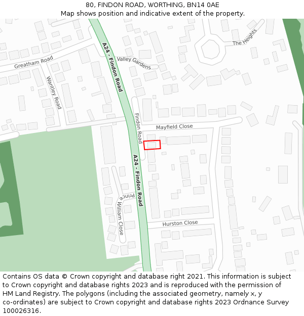 80, FINDON ROAD, WORTHING, BN14 0AE: Location map and indicative extent of plot