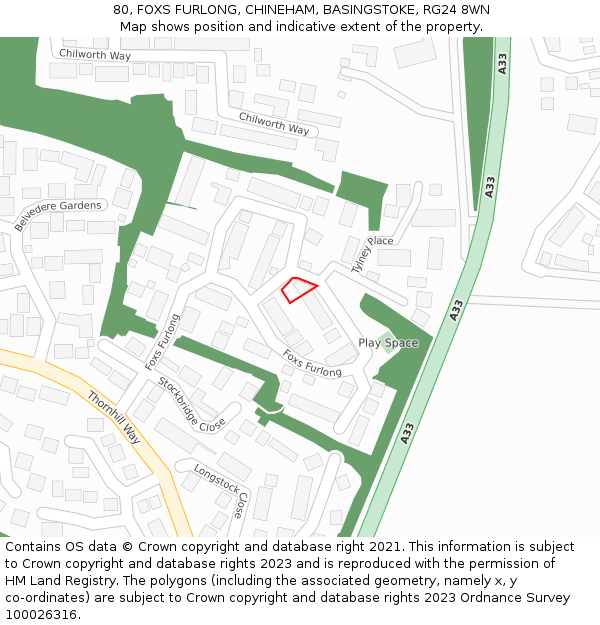 80, FOXS FURLONG, CHINEHAM, BASINGSTOKE, RG24 8WN: Location map and indicative extent of plot