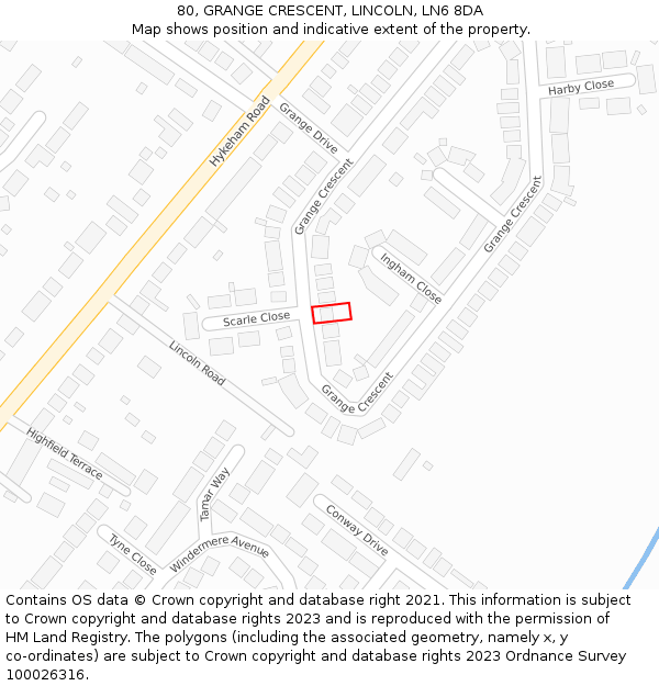 80, GRANGE CRESCENT, LINCOLN, LN6 8DA: Location map and indicative extent of plot