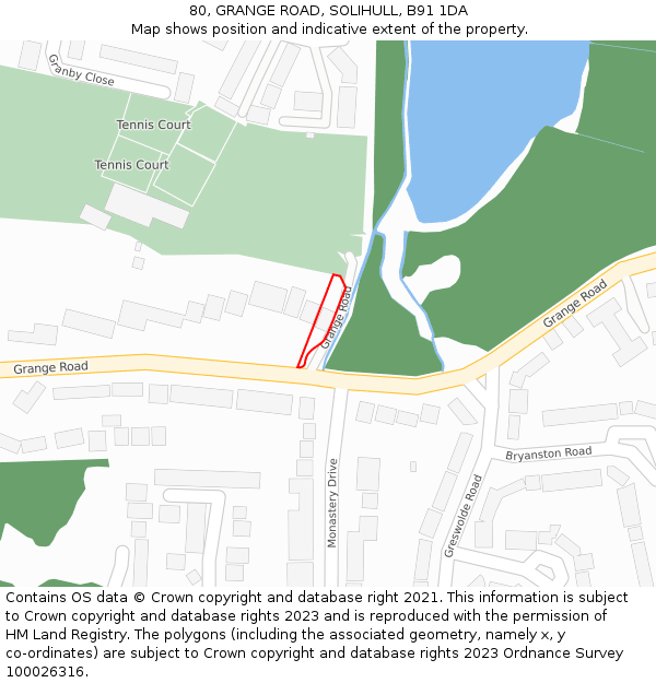 80, GRANGE ROAD, SOLIHULL, B91 1DA: Location map and indicative extent of plot