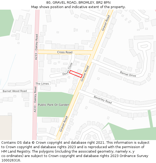 80, GRAVEL ROAD, BROMLEY, BR2 8PN: Location map and indicative extent of plot