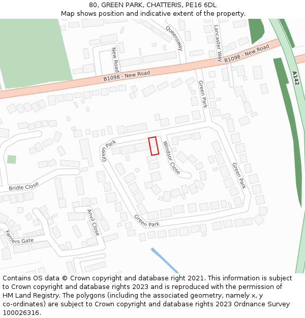 80, GREEN PARK, CHATTERIS, PE16 6DL: Location map and indicative extent of plot