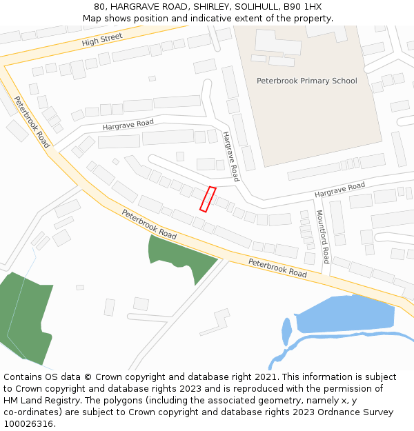 80, HARGRAVE ROAD, SHIRLEY, SOLIHULL, B90 1HX: Location map and indicative extent of plot