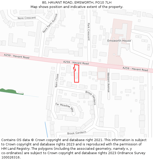 80, HAVANT ROAD, EMSWORTH, PO10 7LH: Location map and indicative extent of plot