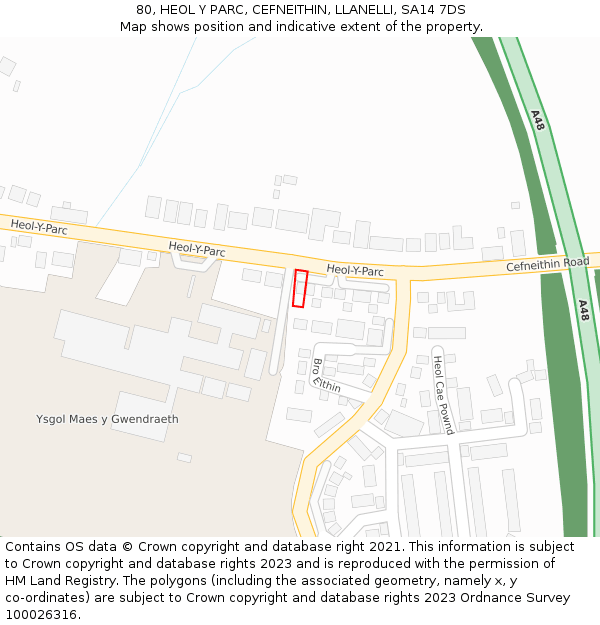 80, HEOL Y PARC, CEFNEITHIN, LLANELLI, SA14 7DS: Location map and indicative extent of plot