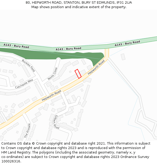 80, HEPWORTH ROAD, STANTON, BURY ST EDMUNDS, IP31 2UA: Location map and indicative extent of plot