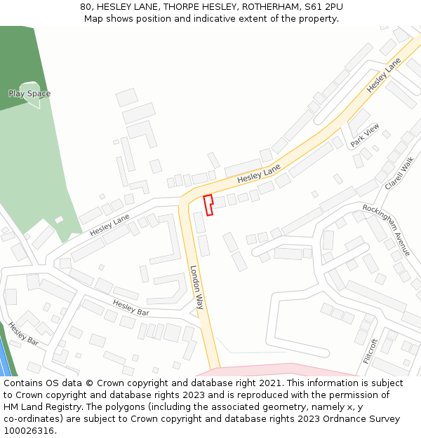 80, HESLEY LANE, THORPE HESLEY, ROTHERHAM, S61 2PU: Location map and indicative extent of plot