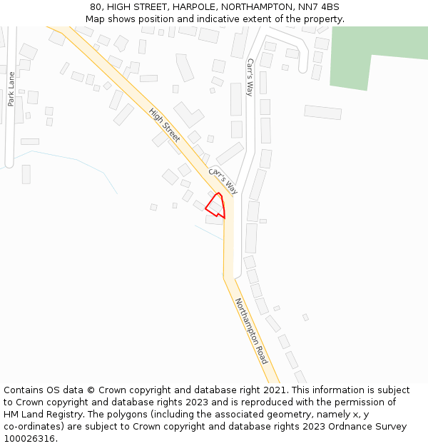 80, HIGH STREET, HARPOLE, NORTHAMPTON, NN7 4BS: Location map and indicative extent of plot