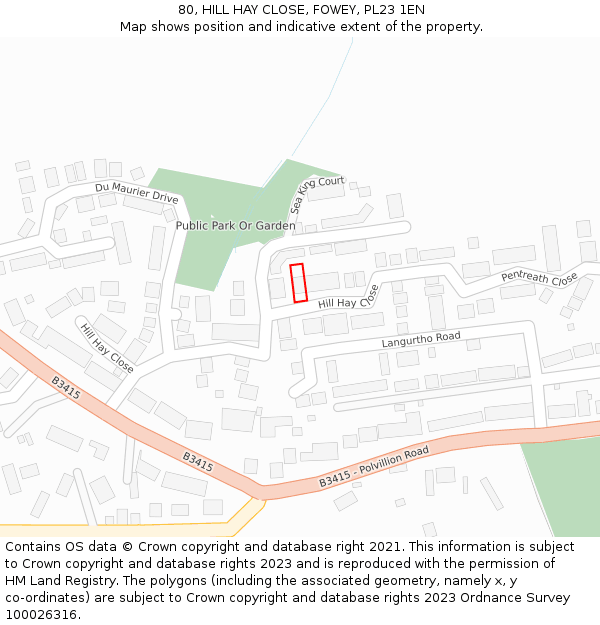 80, HILL HAY CLOSE, FOWEY, PL23 1EN: Location map and indicative extent of plot