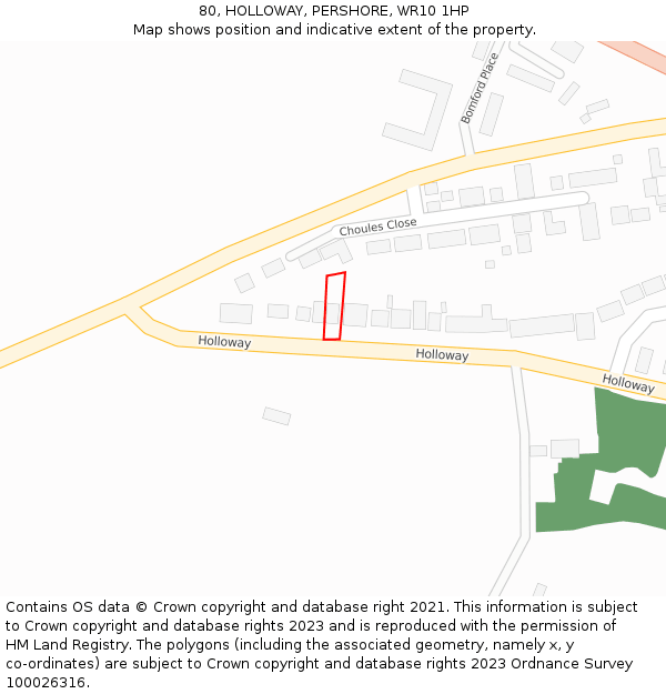 80, HOLLOWAY, PERSHORE, WR10 1HP: Location map and indicative extent of plot