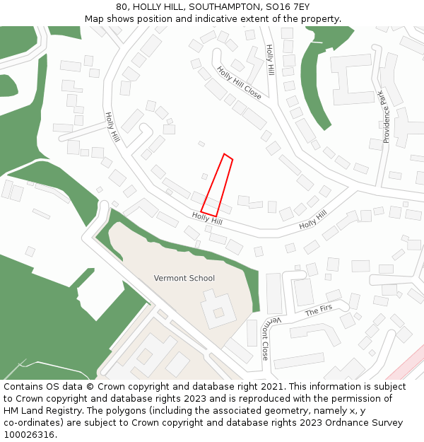 80, HOLLY HILL, SOUTHAMPTON, SO16 7EY: Location map and indicative extent of plot