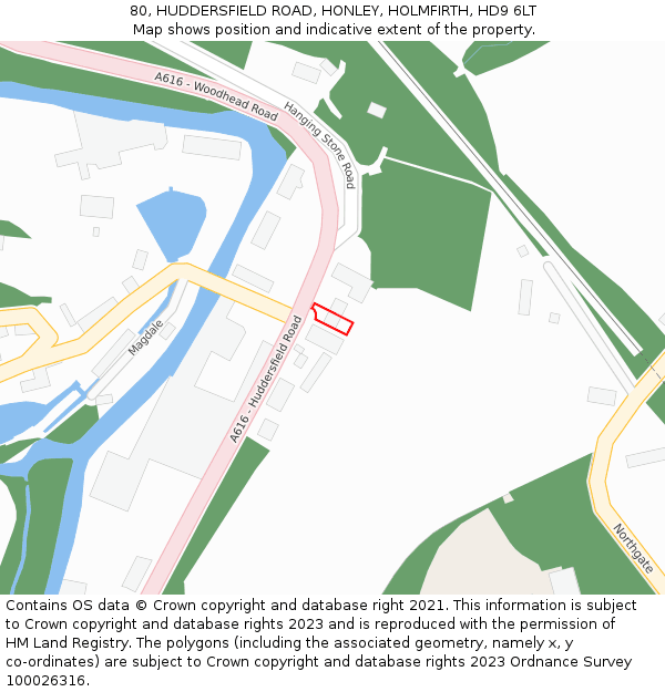 80, HUDDERSFIELD ROAD, HONLEY, HOLMFIRTH, HD9 6LT: Location map and indicative extent of plot