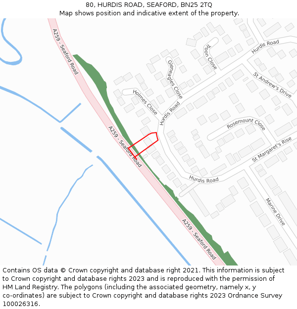 80, HURDIS ROAD, SEAFORD, BN25 2TQ: Location map and indicative extent of plot