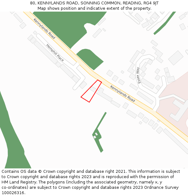 80, KENNYLANDS ROAD, SONNING COMMON, READING, RG4 9JT: Location map and indicative extent of plot