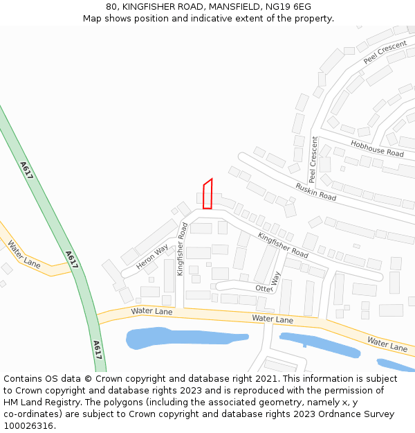 80, KINGFISHER ROAD, MANSFIELD, NG19 6EG: Location map and indicative extent of plot