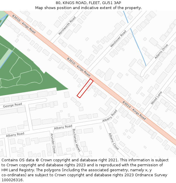 80, KINGS ROAD, FLEET, GU51 3AP: Location map and indicative extent of plot