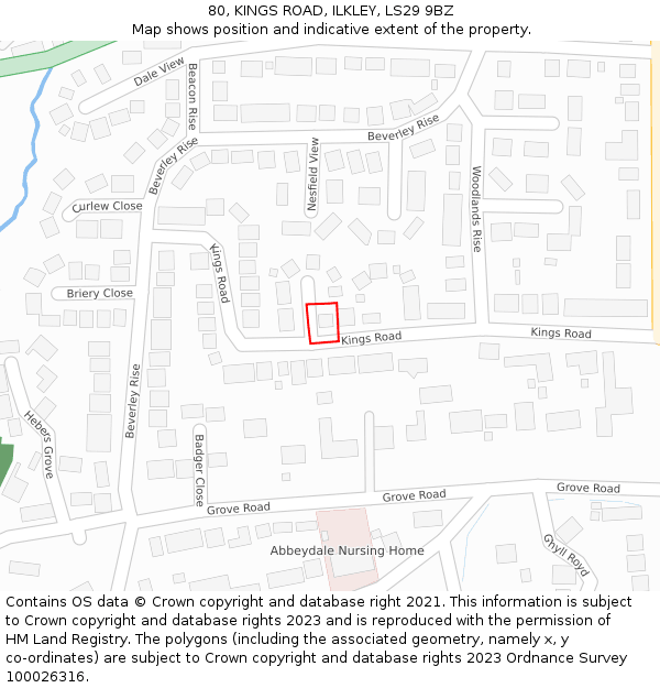 80, KINGS ROAD, ILKLEY, LS29 9BZ: Location map and indicative extent of plot