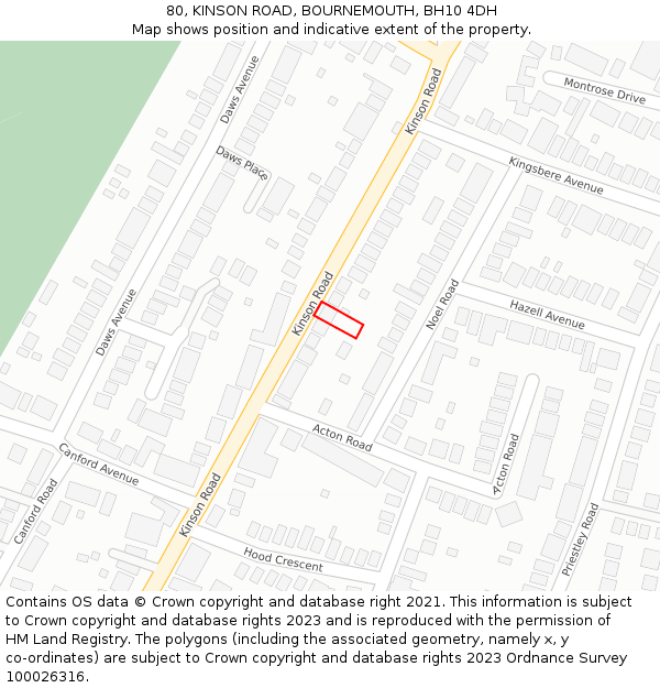 80, KINSON ROAD, BOURNEMOUTH, BH10 4DH: Location map and indicative extent of plot