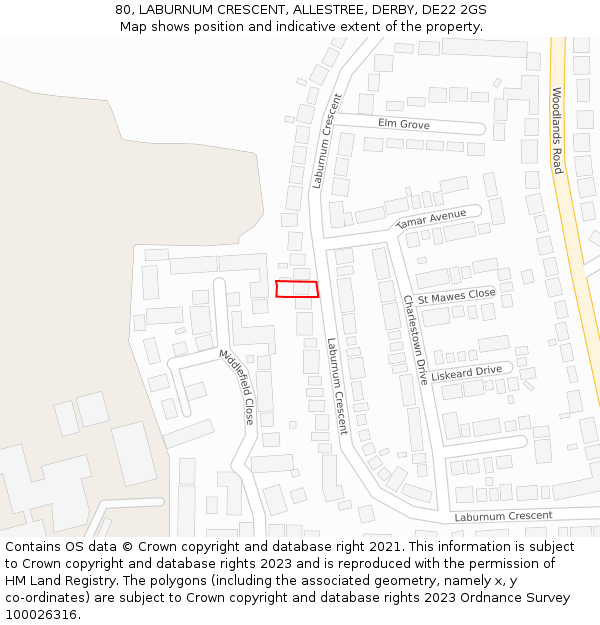 80, LABURNUM CRESCENT, ALLESTREE, DERBY, DE22 2GS: Location map and indicative extent of plot