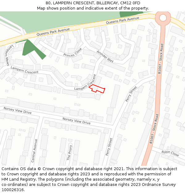 80, LAMPERN CRESCENT, BILLERICAY, CM12 0FD: Location map and indicative extent of plot