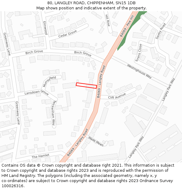 80, LANGLEY ROAD, CHIPPENHAM, SN15 1DB: Location map and indicative extent of plot