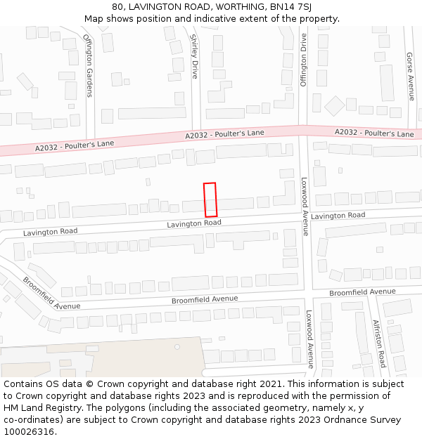 80, LAVINGTON ROAD, WORTHING, BN14 7SJ: Location map and indicative extent of plot