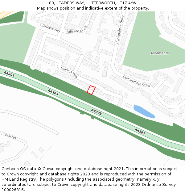 80, LEADERS WAY, LUTTERWORTH, LE17 4YW: Location map and indicative extent of plot