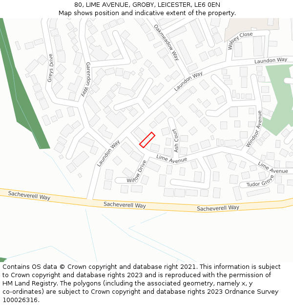 80, LIME AVENUE, GROBY, LEICESTER, LE6 0EN: Location map and indicative extent of plot